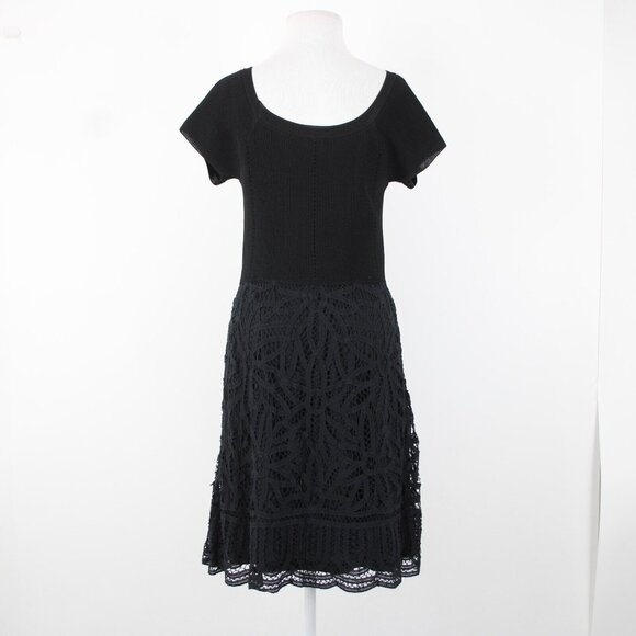 V Christina Sz M Black Lined Lace Bottom Cotton Viscose Spandex Fit Flare Dress - Picture 7 of 16